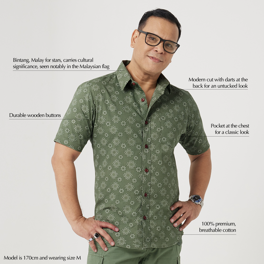 Men's Batik Shirt - Olive Bintang