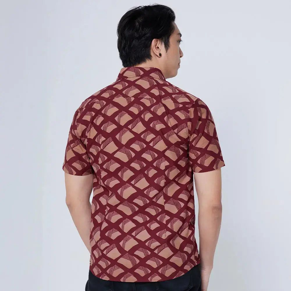 Men's Batik Shirt - Crimson Nasi Lemak Batik Boutique