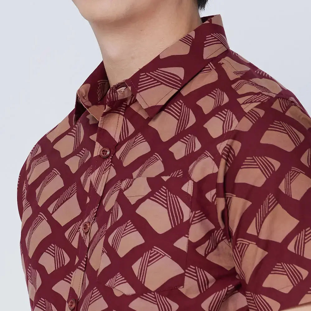 Men's Batik Shirt - Crimson Nasi Lemak Batik Boutique