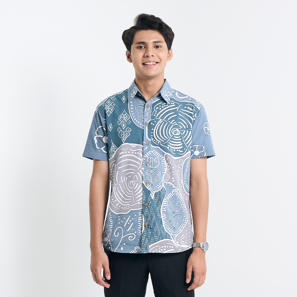 Full-body studio shot highlighting the modern fit and wooden button details