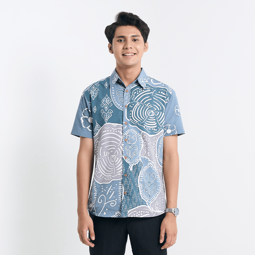 Full-body studio shot highlighting the modern fit and wooden button details