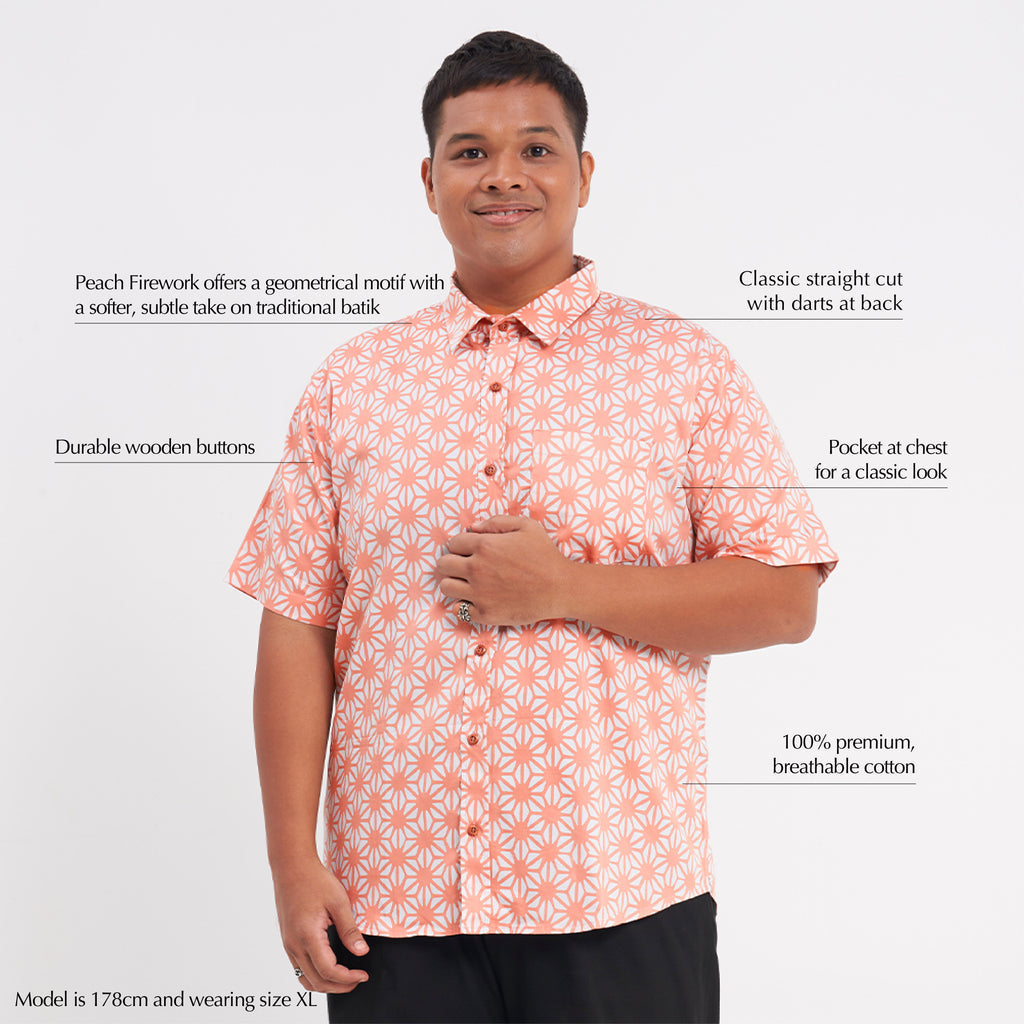 a male model wearing an authentic batik shirt against a neutral background