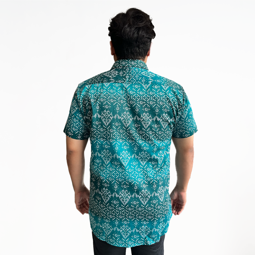 Men's Batik Classic Shirt - Turquoise Anyam - Batik Boutique