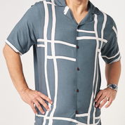 Men's Batik Cuban Shirt - Grey Brush - Batik Boutique