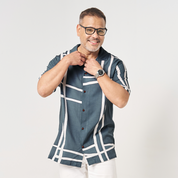 Men's Batik Cuban Shirt - Grey Brush - Batik Boutique