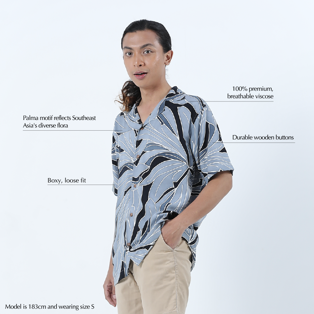 Men's Batik Cuban Shirt - Midnight Palma - Batik Boutique