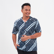 Men's Batik Cuban Shirt - Navy Buluh - Batik Boutique