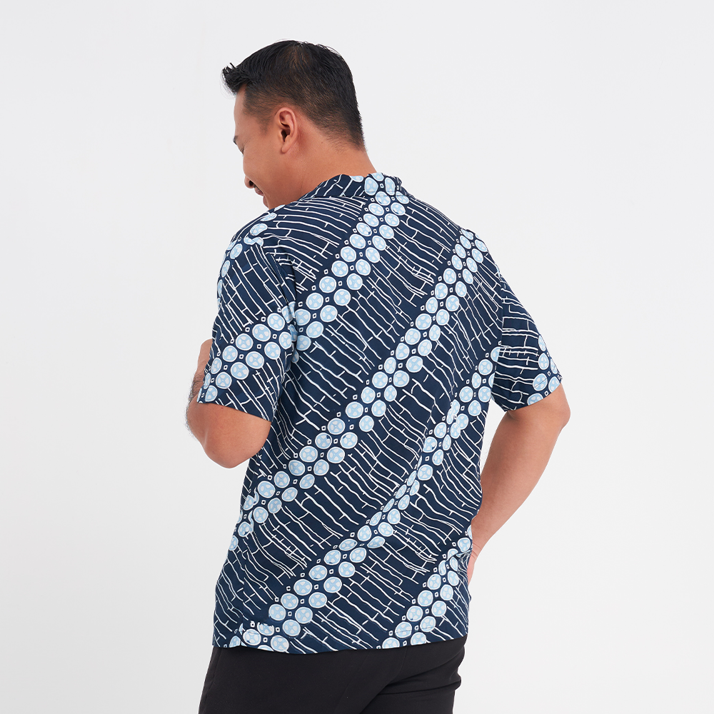 Men's Batik Cuban Shirt - Navy Buluh - Batik Boutique
