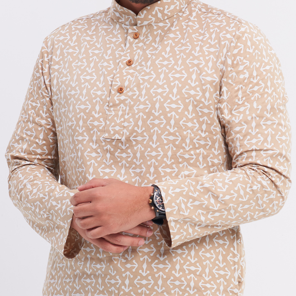 Men's Batik Kurta - Latte Kompas - Batik Boutique