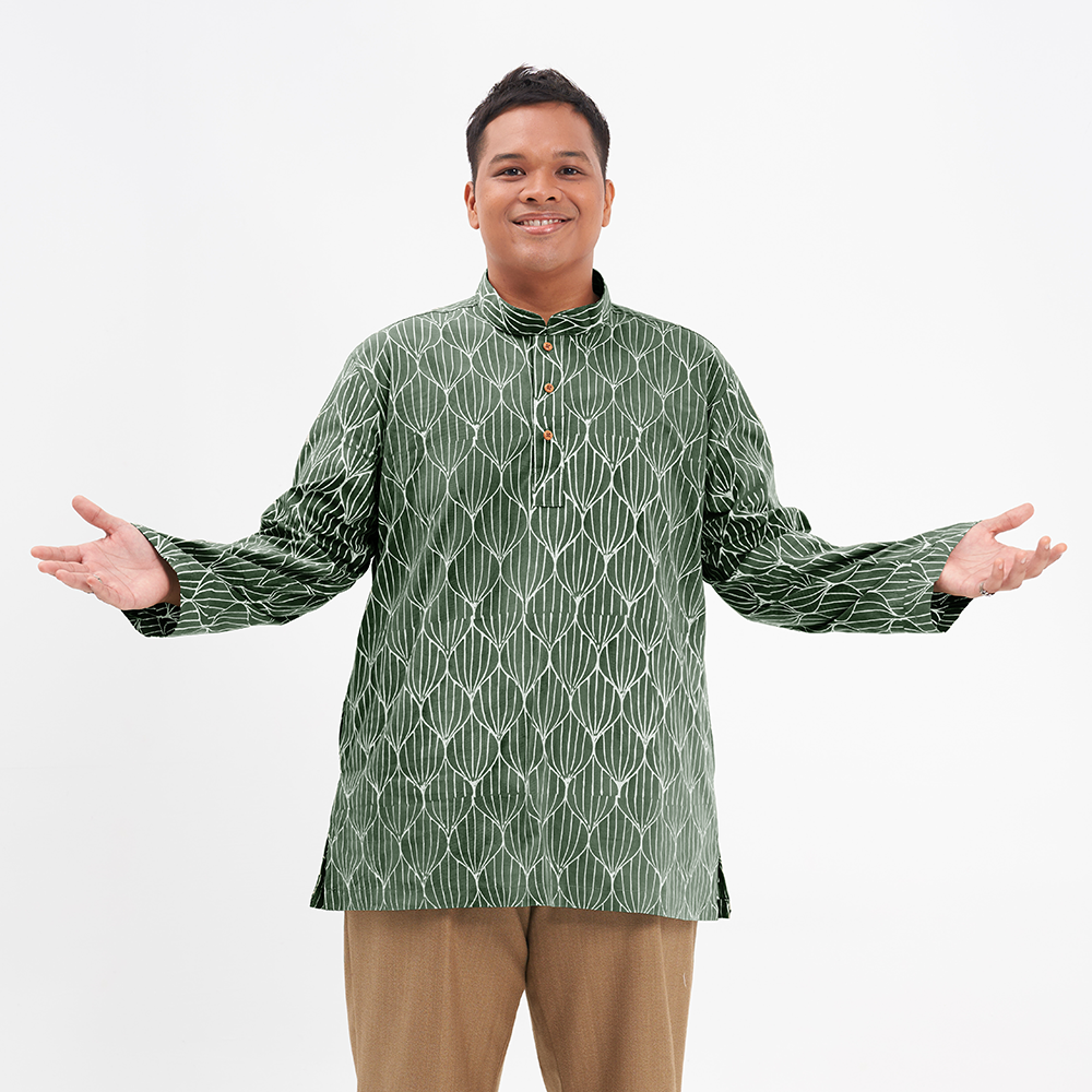 Men's Batik Kurta - Olive Bawang - Batik Boutique