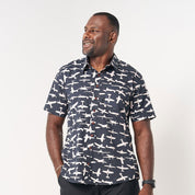 Men's Batik Shirt - Black Airplane - Batik Boutique