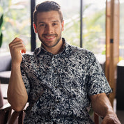 Men's Batik Shirt - Black Floret - Batik Boutique