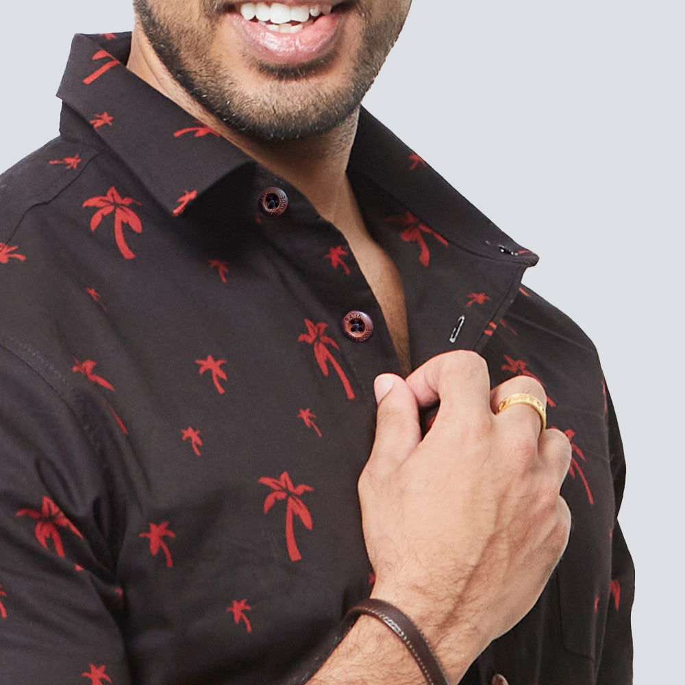 Men's Batik Shirt - Black Palm - Batik Boutique