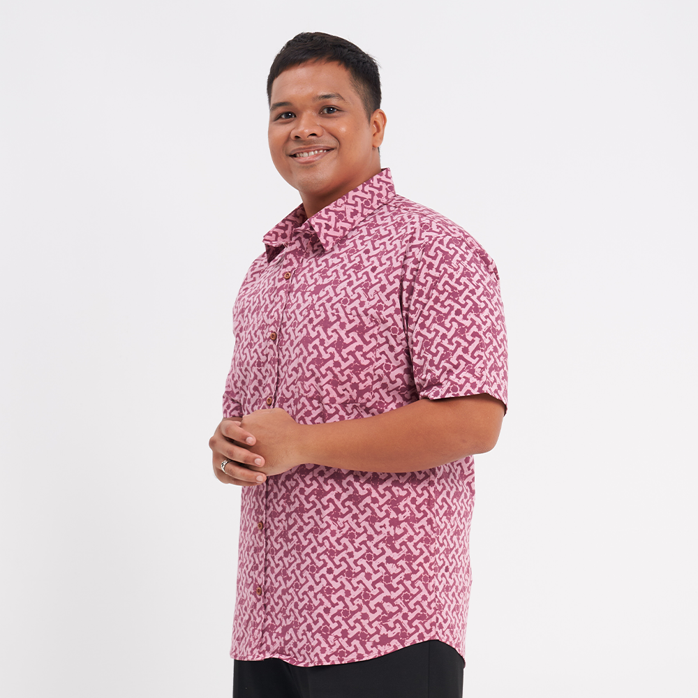 Men's Batik Shirt - Crimson Arabesque - Batik Boutique