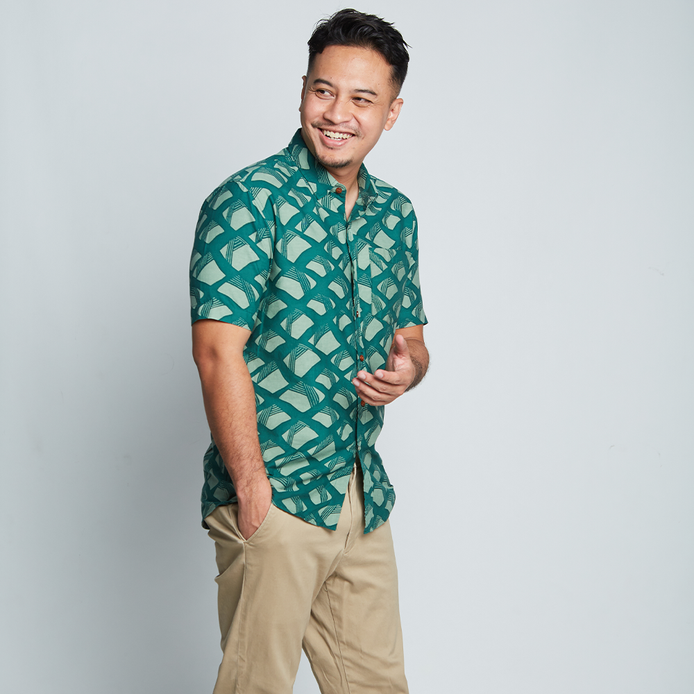 Men's Batik Shirt - Green Nasi Lemak - Batik Boutique