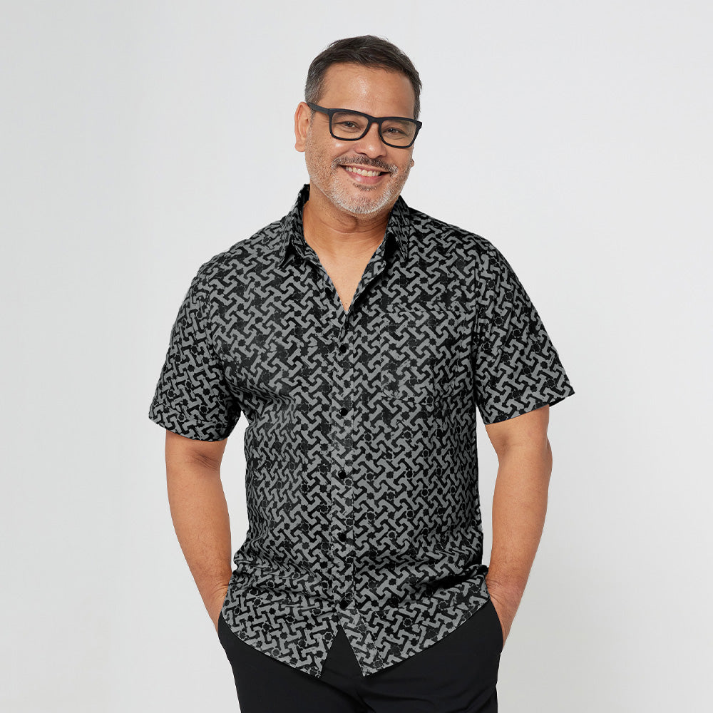 Men's Batik Shirt - Grey Arabesque - Batik Boutique