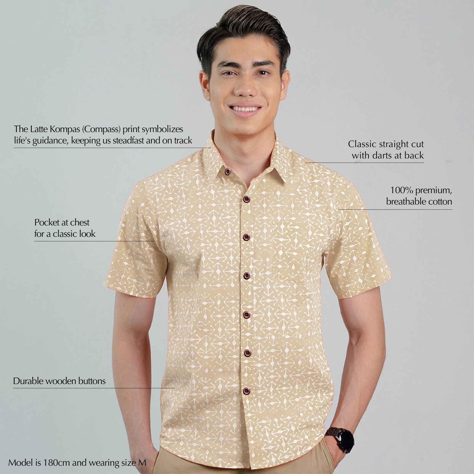Men's Batik Shirt - Latte Kompas - Batik Boutique
