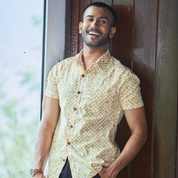 Men's Batik Shirt - Mustard Arabesque - Batik Boutique