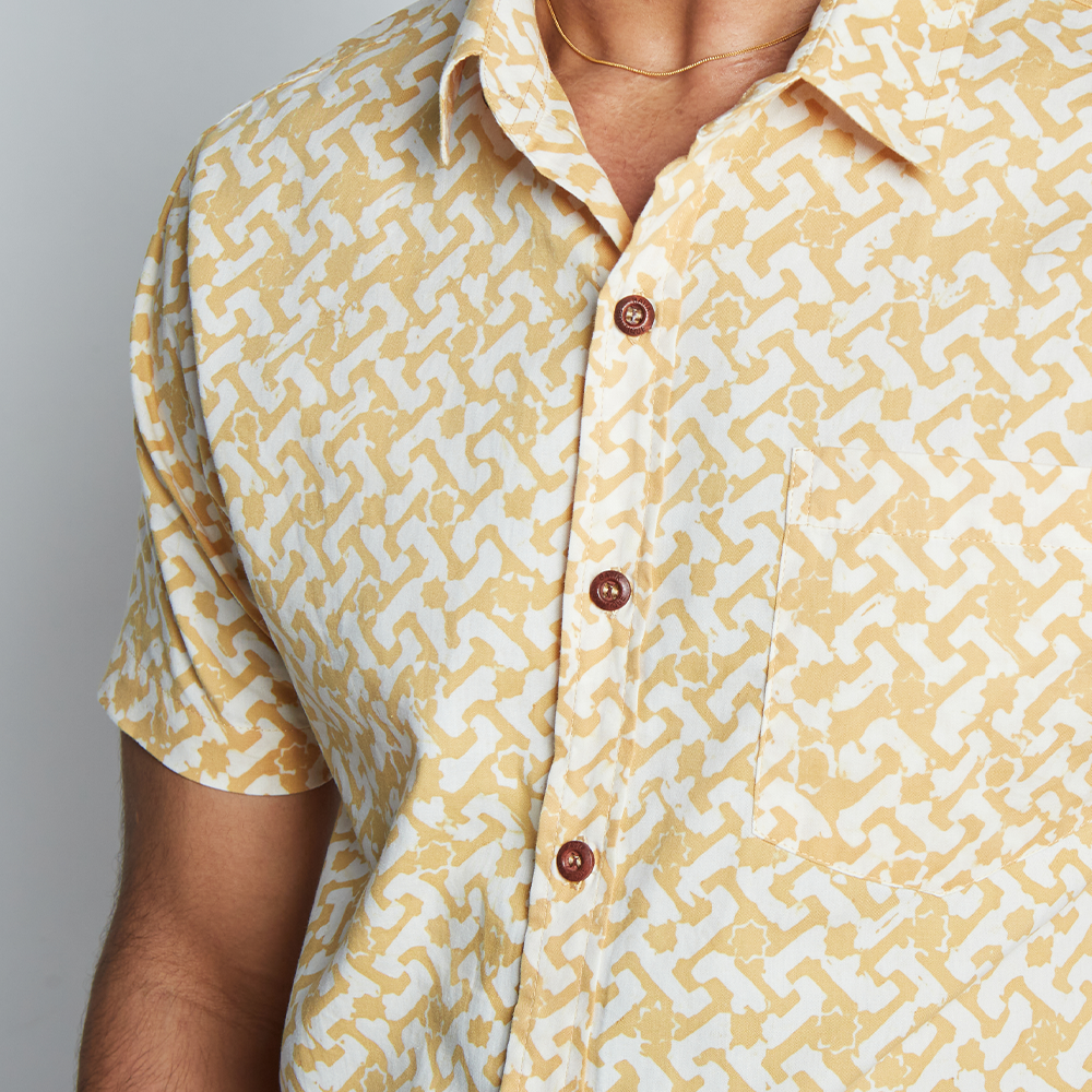 Men's Batik Shirt - Mustard Arabesque - Batik Boutique