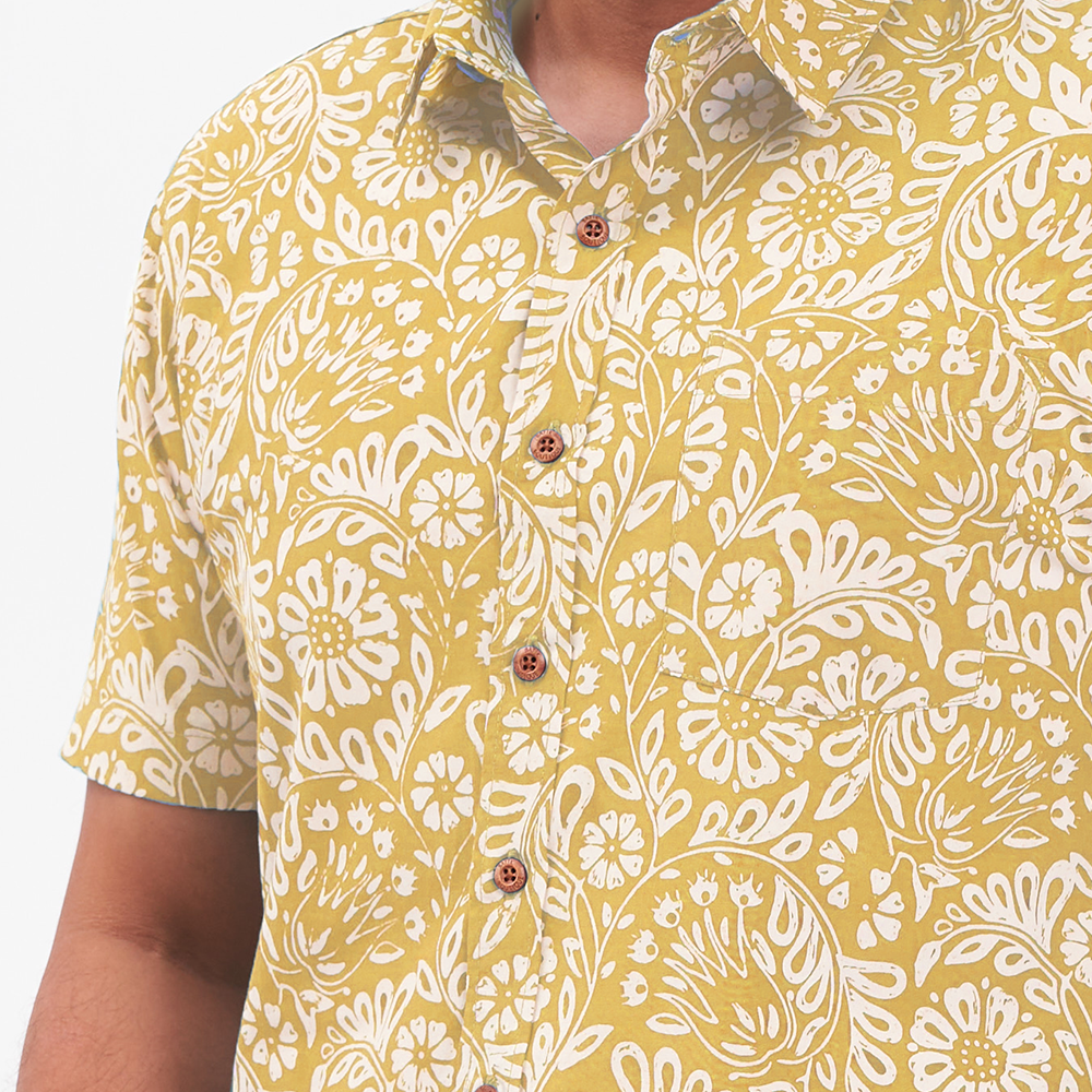 Men's Batik Shirt - Mustard Ukir - Batik Boutique