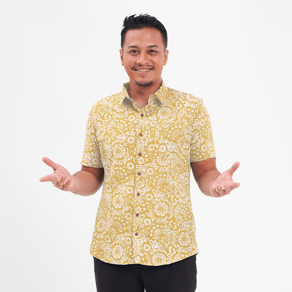 Men's Batik Shirt - Mustard Ukir - Batik Boutique