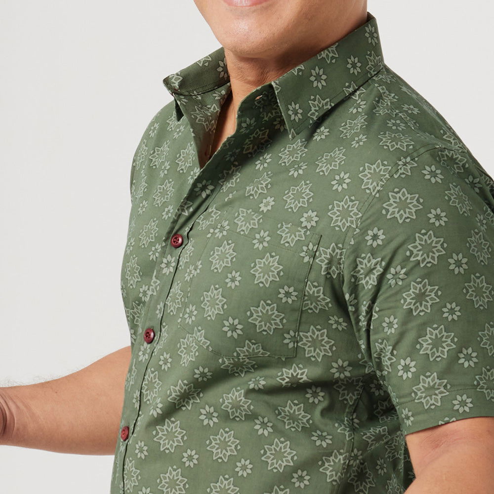 Men's Batik Shirt - Olive Bintang - Batik Boutique