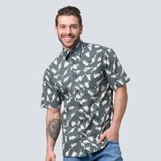 Men's Batik Shirt - Olive Dinosaurs - Batik Boutique