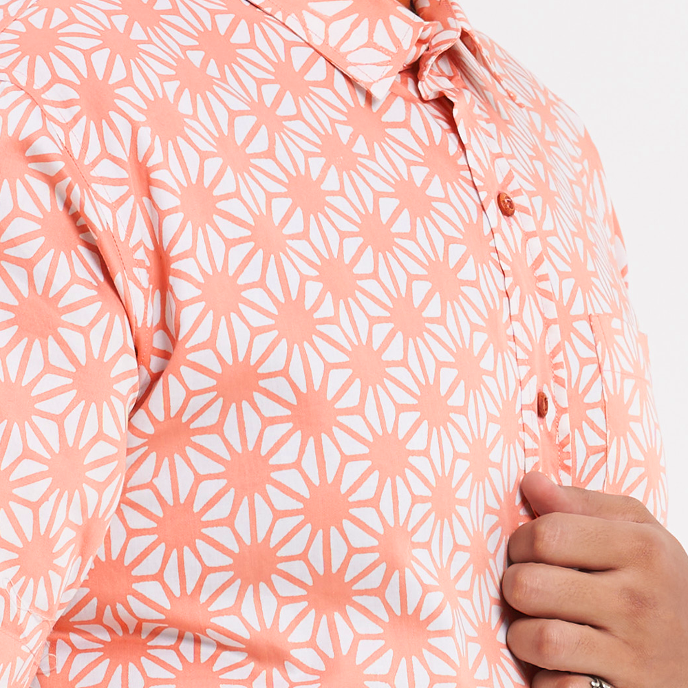 Men's Batik Shirt - Peach Firework - Batik Boutique