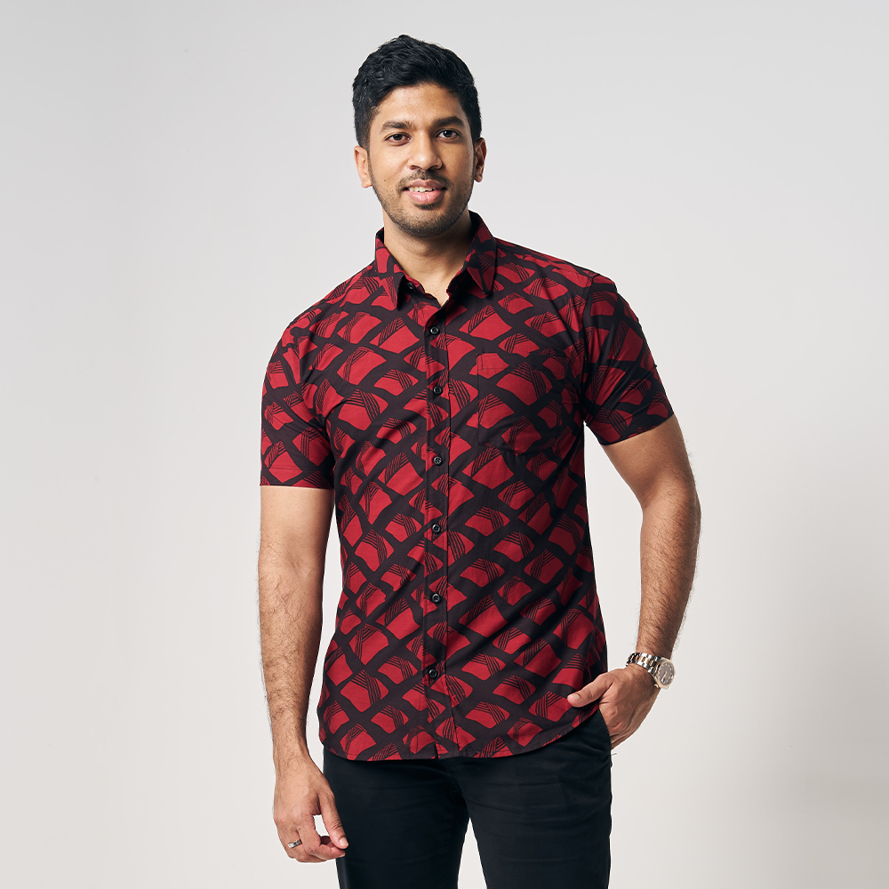 Men's Batik Shirt - Red Nasi Lemak - Batik Boutique