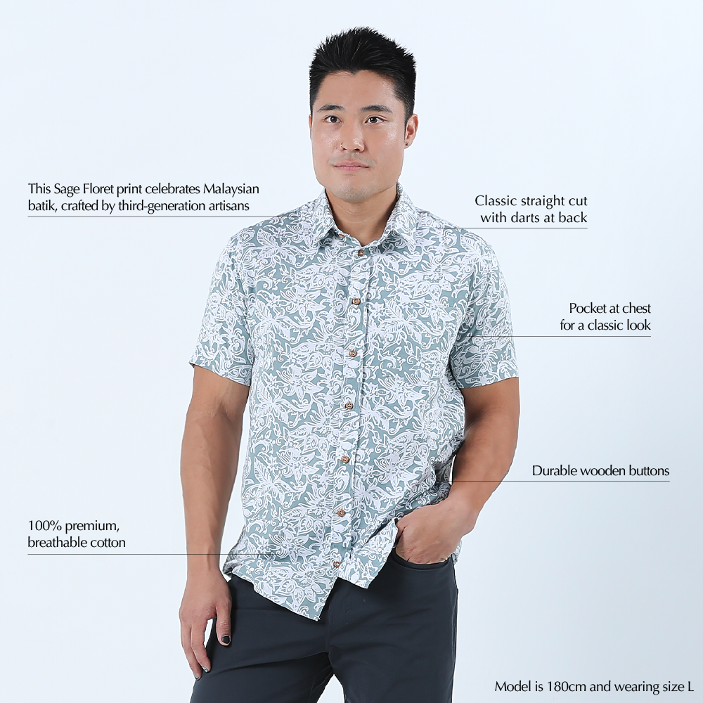 Men's Batik Shirt - Sage Floret - Batik Boutique