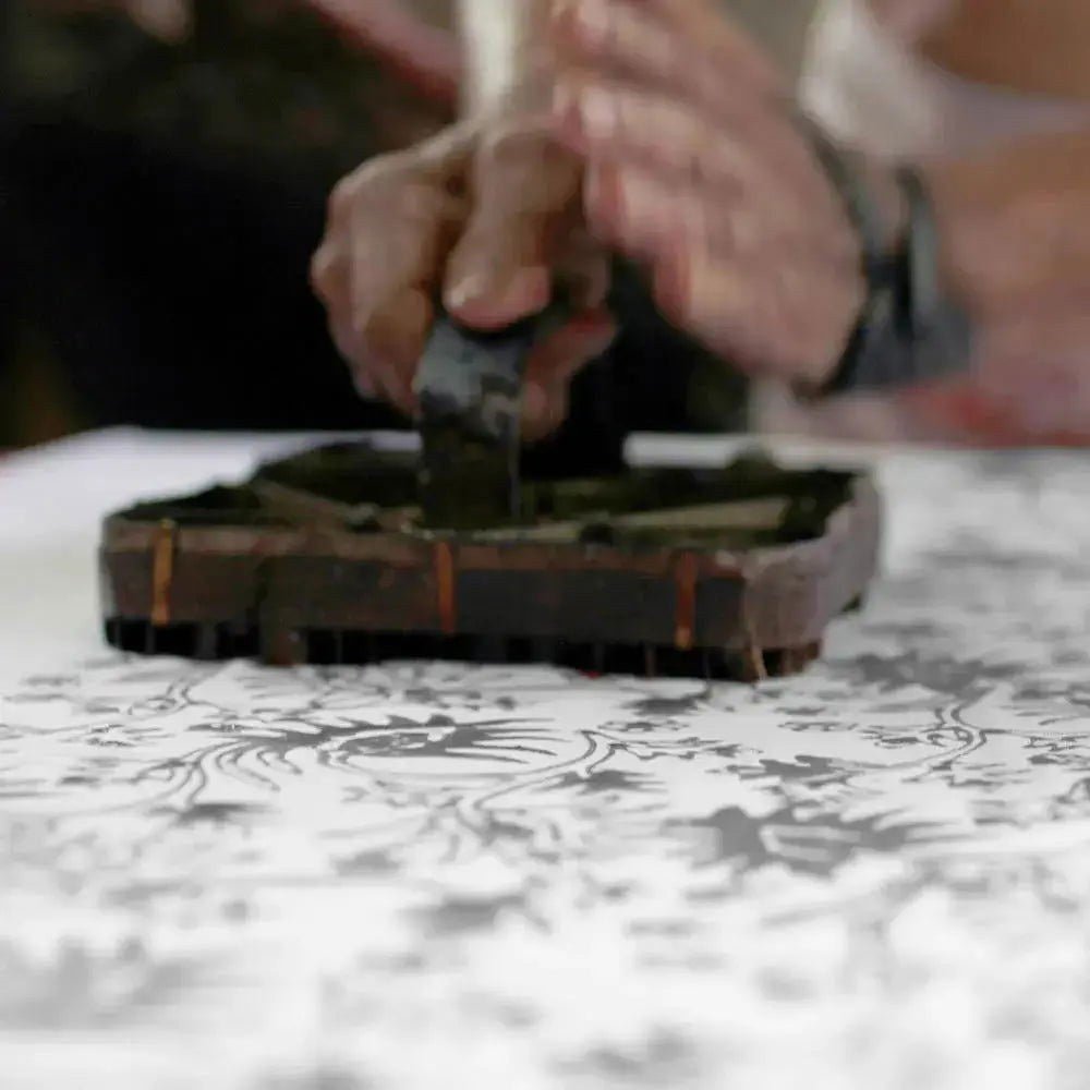 artisan photo of the sage floret pattern being made 