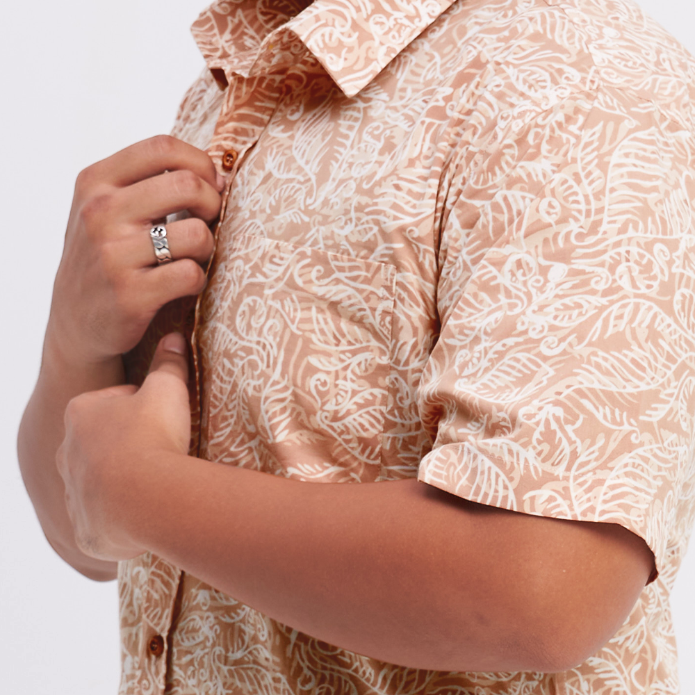 Men's Batik Shirt - Tan Nautical Fern - Batik Boutique