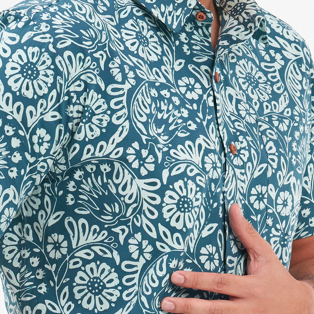 Men's Batik Shirt - Teal Ukir - Batik Boutique