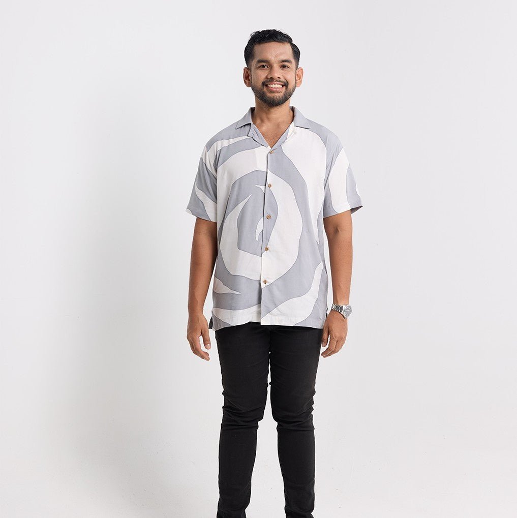 Men's Cuban Batik Shirt - Silver Rose