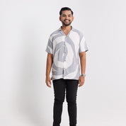Men's Cuban Batik Shirt - Silver Rose