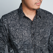 Men's Long-Sleeved Batik Shirt - Black Driftwood - Batik Boutique