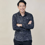 Men's Long-Sleeved Batik Shirt - Black Driftwood - Batik Boutique
