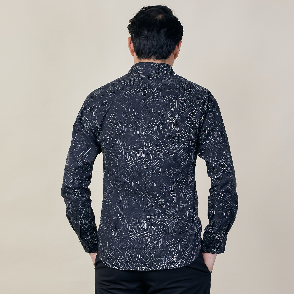 Men's Long-Sleeved Batik Shirt - Black Driftwood - Batik Boutique