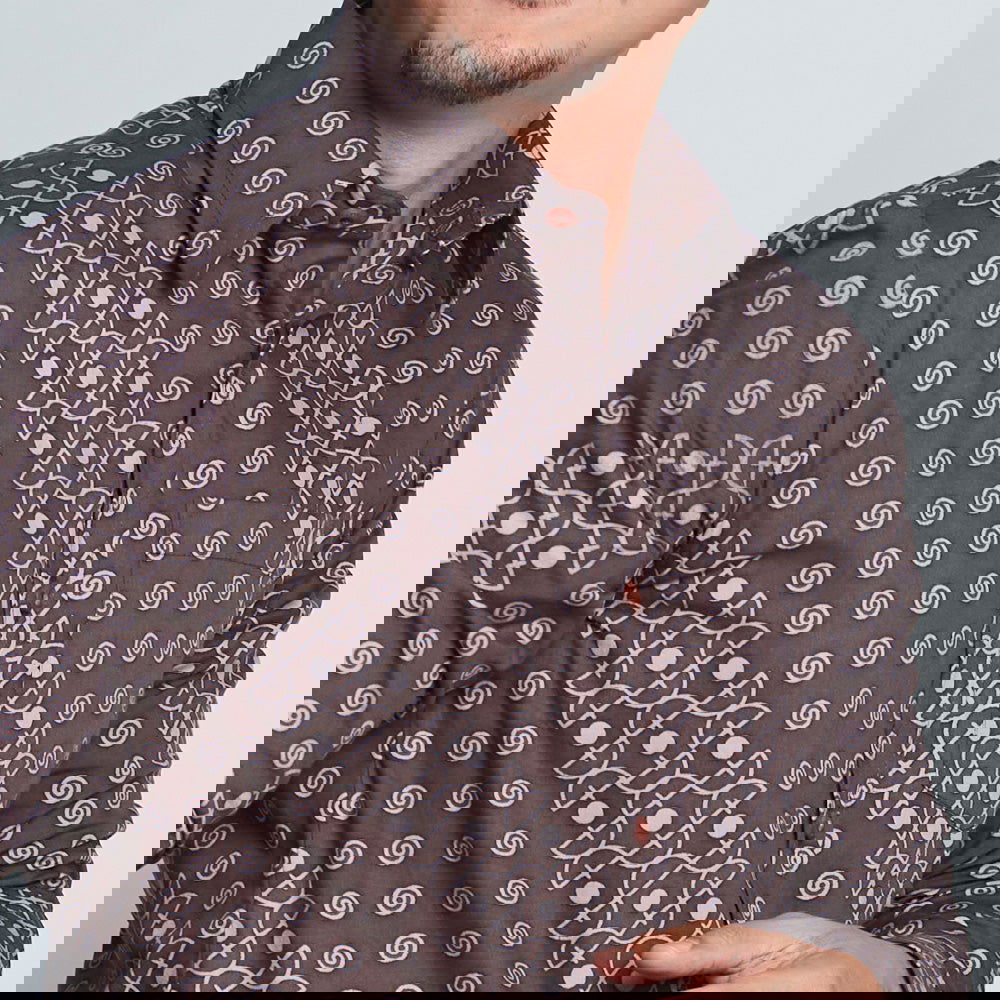 Men's Long-Sleeved Batik Shirt - Brown Alur - Batik Boutique