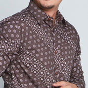 Men's Long-Sleeved Batik Shirt - Brown Alur - Batik Boutique