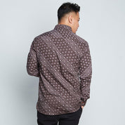 Men's Long-Sleeved Batik Shirt - Brown Alur - Batik Boutique