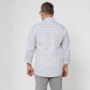 Men's Long-Sleeved Batik Shirt - Grey Firework - Batik Boutique