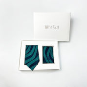 Batik Neck Tie & Pocket Square (Silk Cotton) - Teal Snakeskin