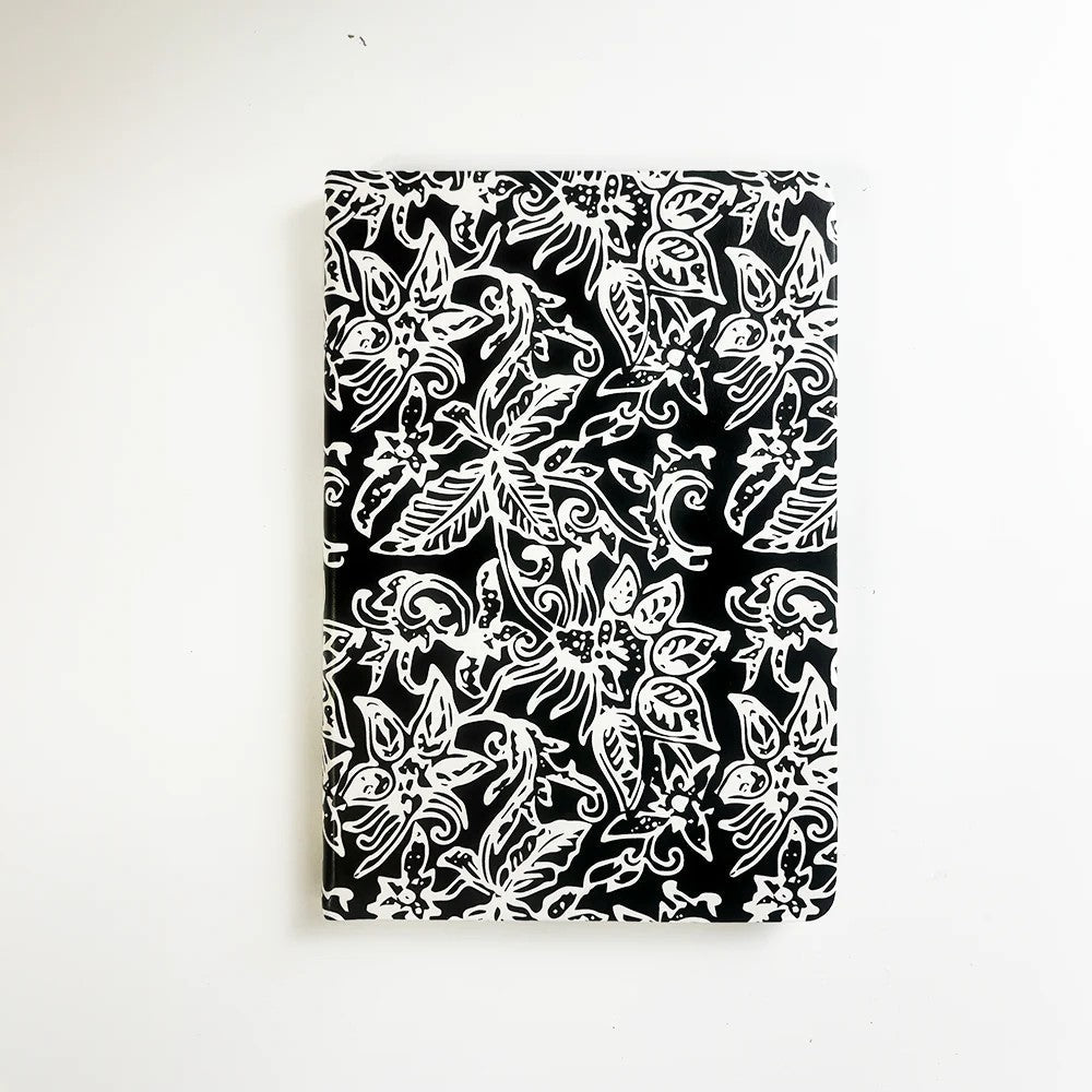 Batik-Inspired Notebook & Pen - Black Floret close up photo 