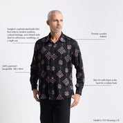 Model wearing Onyx songket Batik shirt  description photo 