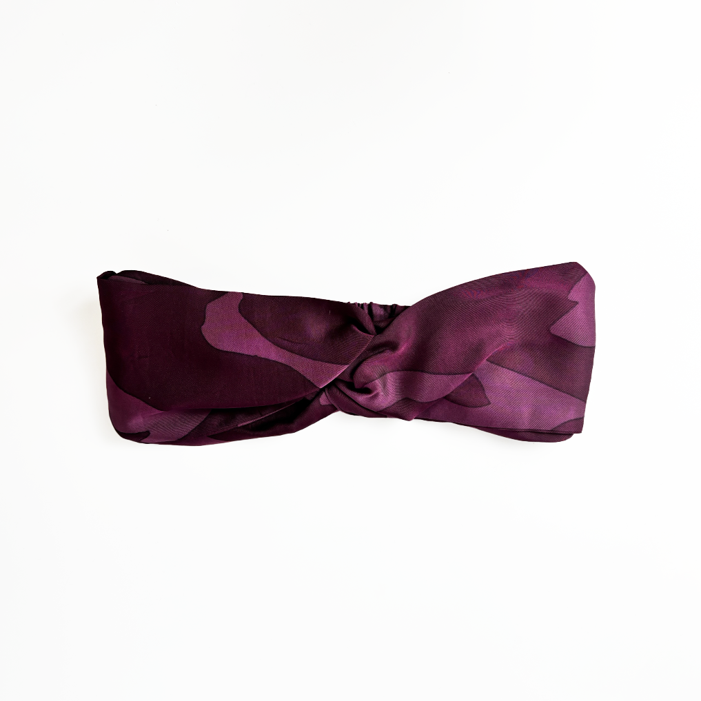 Plum Rimba Batik Headband front view – handcrafted batik fashion accessory