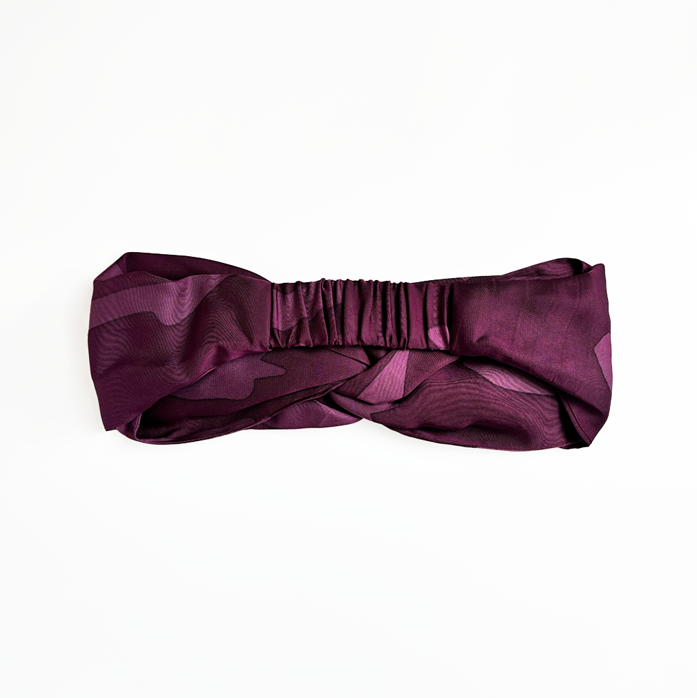 Plum Rimba Batik Headband back view – elastic handmade batik headband