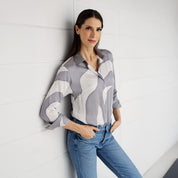 Women's Long-Sleeved Batik Shirt (Silk Cotton) - Silver Rose