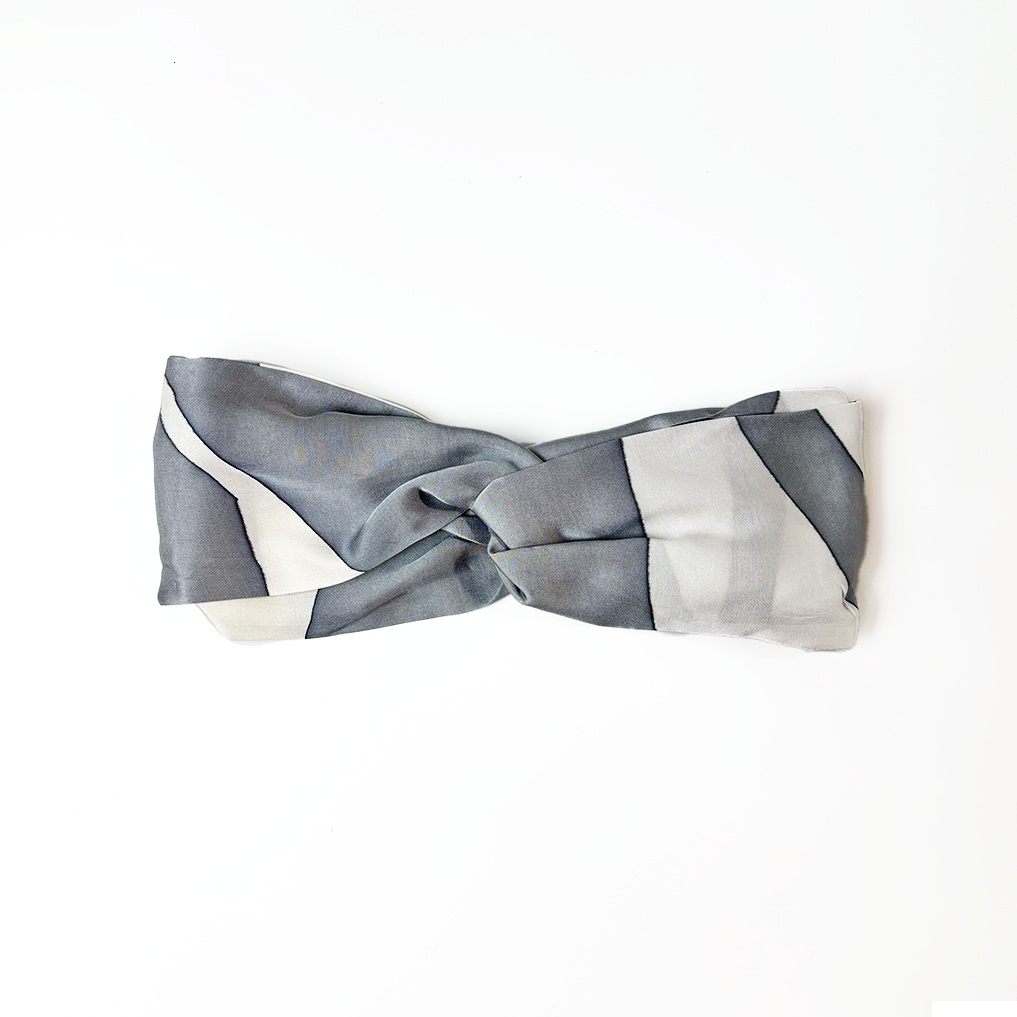 Silver Rose batik headband in Batik Boutique packaging – artisan-made gift