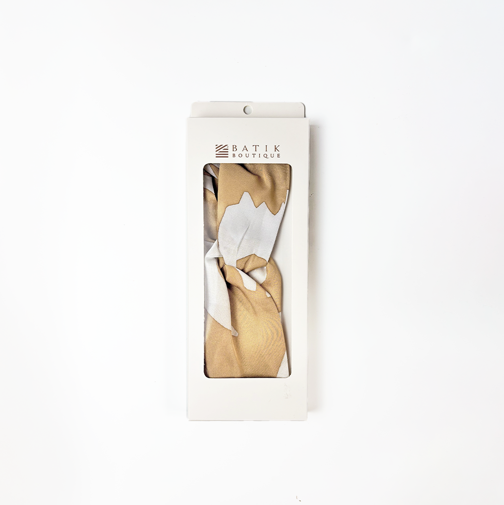 Tan Rimba Batik Headband in packaging – Batik Boutique sustainable gift